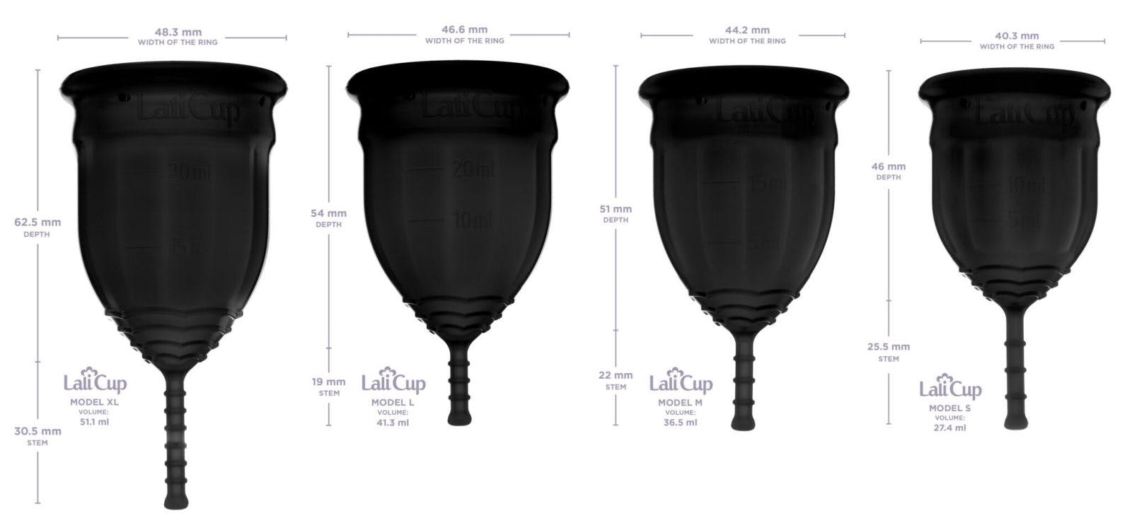 LaliCup menstruációs kehely - cup-4sizes-measurement_black_ENG-4-scaled