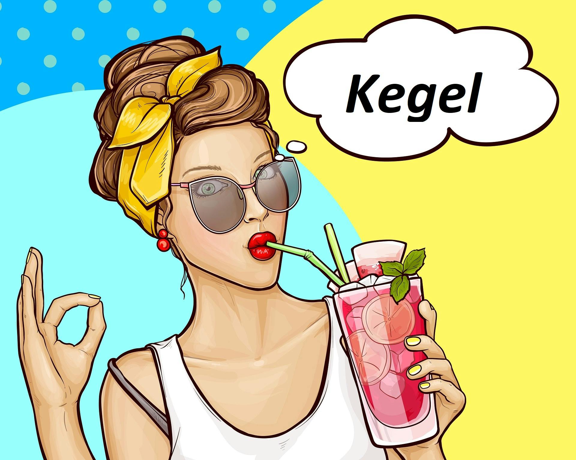 Egy nő koktélt iszik miközben Kegel-gyakorlatokat végez
